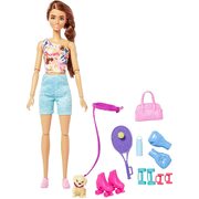 Barbie Fitness Brunette Doll Roller Skates And Tennis, with Puppy and Accessories HKT91