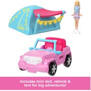 Barbie Land Mini Doll & Vehicle Set Suv & Tent HYF43