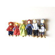 Fun Factory Wooden Pretend Play Toy Doll Family 6 piece Box Set 