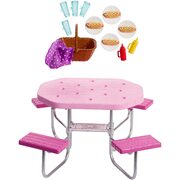 Barbie Outdoor Furniture Pink Picnic Table and Hot Dog Picnic Accessories Playset