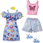 Barbie Fashions 2-Pack Clothing Outfits Butterfly Print Dress, Butterfly Tank & Blue Shorts and Accessories