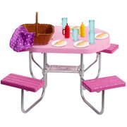 Barbie Outdoor Furniture Pink Picnic Table and Hot Dog Picnic Accessories Playset