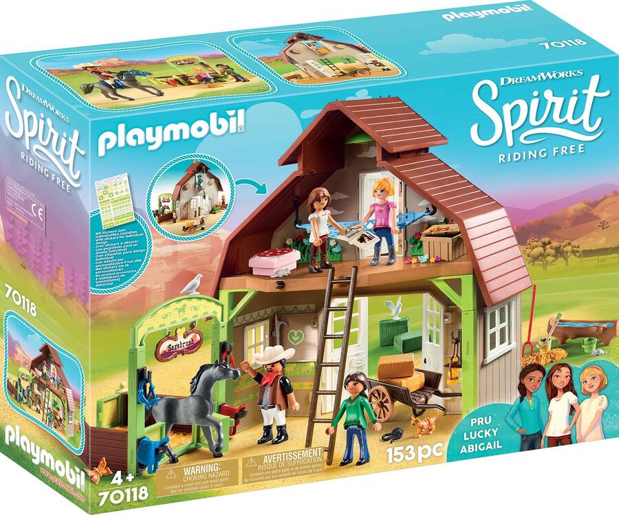 Playmobil Spirit Riding Free Barn With Lucky Pru And Abigail 70118