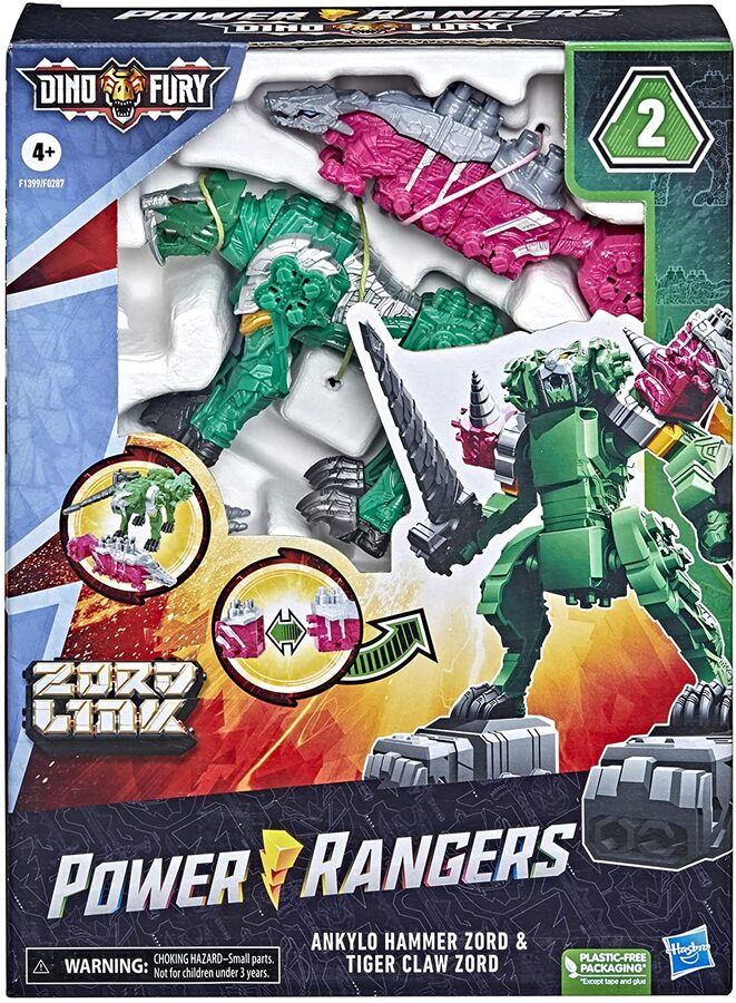 Power Rangers Dino Fury Zord Link Ankylo Hammer and Green Tiger Claw ...