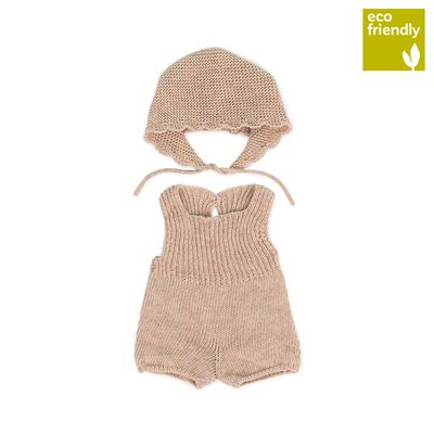 Miniland Doll Clothes Eco Knitted Rompers & Bonnet Outfit 38cm (31688)