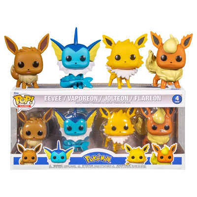 Funko POP Pokemon Eeveelutions Eevee, Vaporeon, Jolteon & Flareon 4 Pack Vinyl Figure