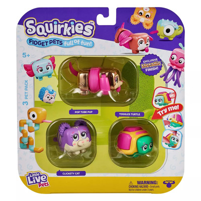 Little Live Pets Squirkies Fidget Pets 3 Pack (Turtle, Pup, Cat)