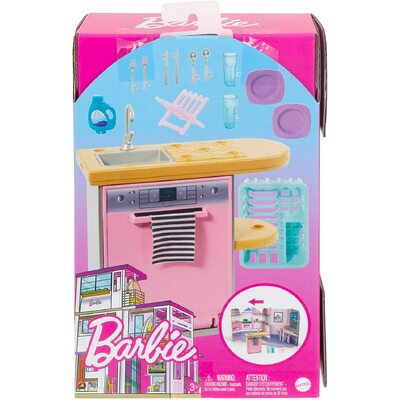 Barbie Indoor Furniture Dishwasher and Washing Accessories Playset HJV34