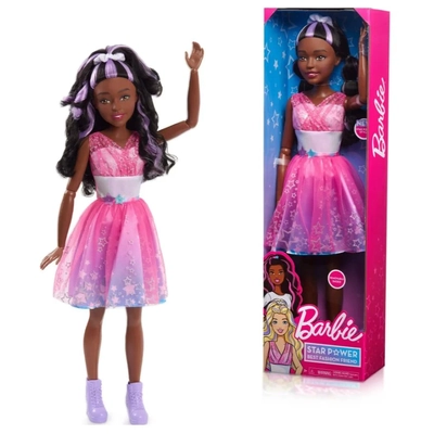 Barbie Star Power best friend fashion doll Black Hair pink dress 28" 70cm