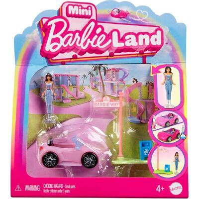 Barbie Land Mini Doll & Vehicle Set Convertible Car HYF42