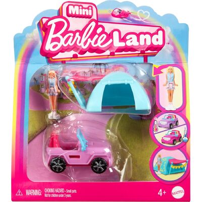 Barbie Land Mini Doll & Vehicle Set Suv & Tent HYF43