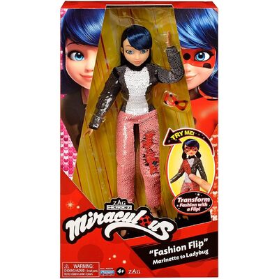 Miraculous Transforming Sequins Fashion Doll Marinette to Ladybug- Fashion Flip