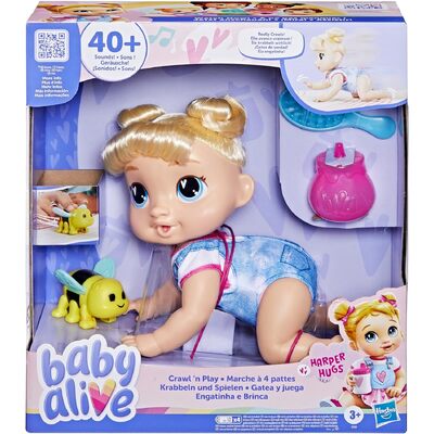 Baby Alive Crawl 'n Play Harper Hugs Doll Blonde Hair