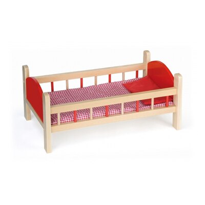 Viga Wooden Doll Bed Red Panel with Bedding