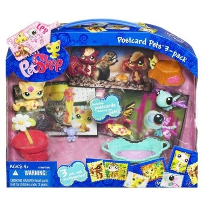 Littlest Pet Shop Postcard Pets 3-Pack Cat 1231, squirrel 1233 and butterfly 1232